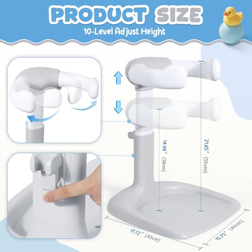Image of Orzbow Baby Bath Stand, Adjustable Height Baby Shower Stand, Toddler Shower Standing Support with Non-Slip Base for Infant 6-36 Months, Easy-Use, Ideal Gift, Gray