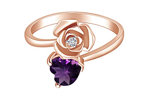 AFFY Heart Shape Simulated Birthstone 14k Rose Gold Over Sterling Silver Promise Ring3