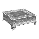 GiftBay 16 inch Square Silver Wedding Cake Stand, Hand Crafted, Embossed, Durable Build