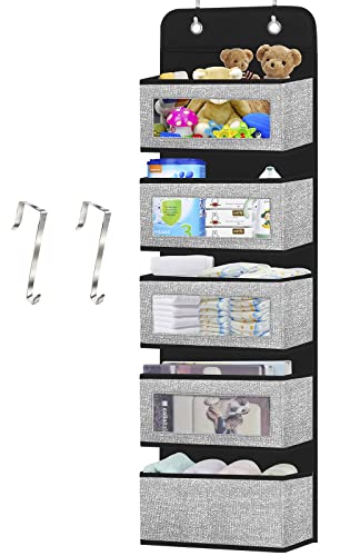Image of homyfort Over the Door Organizer, 5 Pockets, Breathable Eco-Friendly Fabric, Space Saving, Clear Plastic Fronts, Foldable, 126x31x12.7cm
