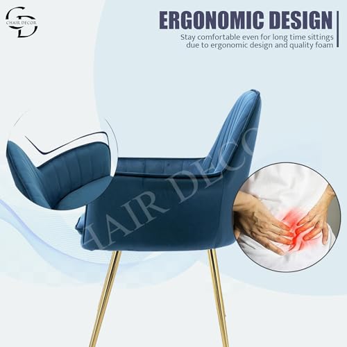 Image of Velvet Accent Chair with Matching Pouffe & Floral Cushion | Upholstered Lounge Armchair with Gold Metal Legs for Living Room, Bedroom, Office & Guest Room (Blue)