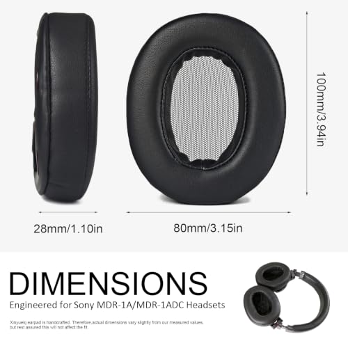 Almohadillas de repuesto para auriculares Sony MDR-1A / MDR-1ADAC - Negro | Compatible con Sony MDR-1A, MDR-1ADAC y MDR1A, cuero proteico premium y espuma viscoelástica, ajuste cómodo y fácil instalación miniatura 3