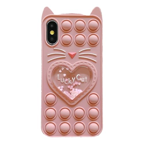 Asgens Fidget Pop Coque pour iPhone 6/6S/7/8/SE 2020 4,7 Pouces, Dessin Animé Chat Rose Sables...