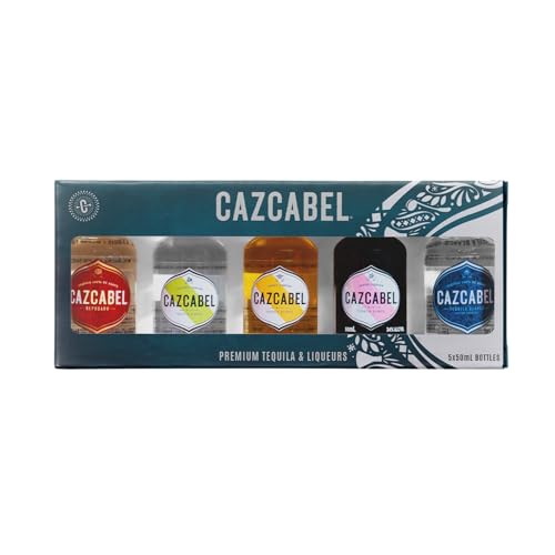 Cazcabel Tequila & Flavoured Liqueur Miniature Gift Set | 5 x 5cl Bottles: Blanco Reposado Coffee Coconut Honey | Perfect for Cocktails Mixers & Gifting for Tequila Lovers