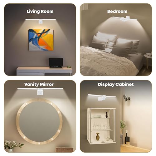 Image of 2 Pack Picture Light for Wall, 18in Rechargeable Wall Art Light with Timer and Dimmable, Painting Frame Light with Remote Control Display for Painting, Frame, Portrait, Dartboard(White)