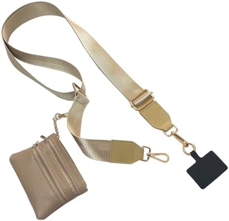 Clip And Go Strap for Phone with Wallet Crossbody Phone Strap with Zippered Pouch for Women Khaki