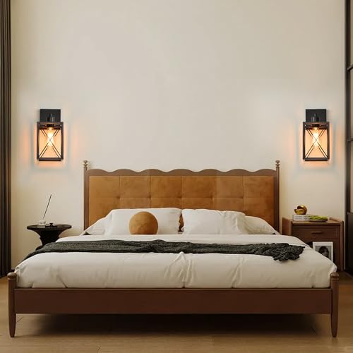 Image of Rotatable Angle Black Wall Sconce Set of Two,Metal Vintage Dimmable Wall Sconces,Industrial Wall Lights for Bedroom Bedside Doorway