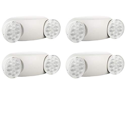 EXITLUX 4 Pack White LED Emergency Lights with Battery Backup, Two Head Adjustable Emergency Lighting Fixtures-Fireproof Materials-Emergency Lighting Fixture/Emergency Light Home