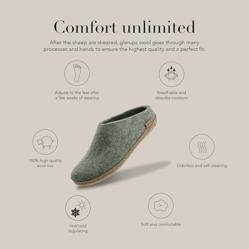 Image of Glerups 100% quality wool mix Slipper with leather sole - Unisex Slip-on