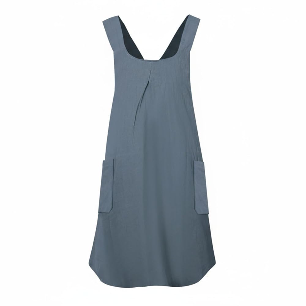 Bdkmms Women's Grey Cotton Linen Apron, Cross Back Apron With Side Pockets, Summer Lightweight Aprons For Cooking, Baking, Painting, Gardening