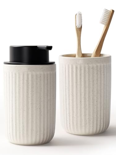 Bosilunlife Soap Dispenser and Toothbrush Holder Set - 11Oz Foam