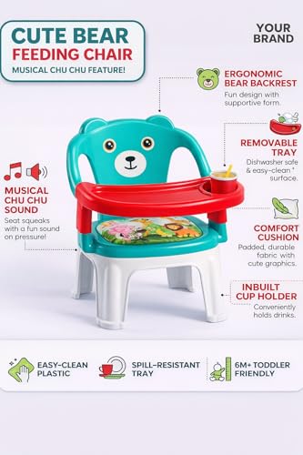 Image of MY LITTLE TOWN Kids Feeding Chair| Musical Chu Chu Chair| Baby Chair| 4-36 Months| Baby Chair| Portable| Booster seat (Sea Green with red)