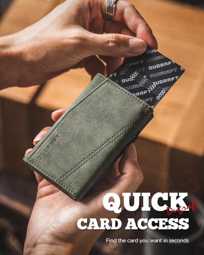 DUGRAFT 𝗗𝗨𝗚𝗥𝗔𝗙𝗧 Card Holder Wallet with ID Window, Leather Mens RFID Blocking Minimalist Pop-Up Wallet Aluminum Metal Credit Card Case with Banknote Compartment4