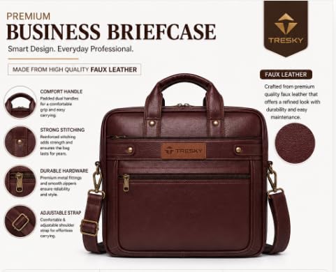 Image of Faux Leather Laptop Messenger Office Bag Briefcase for Work for Men