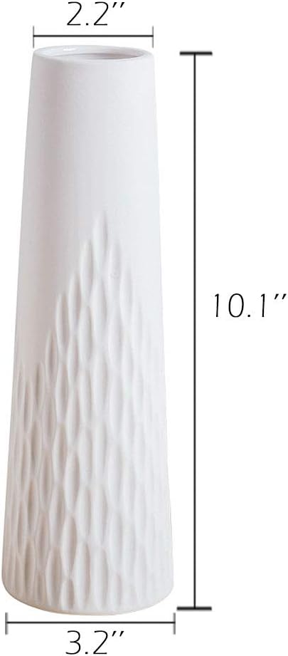 VanEnjoy 10 inch Desktop Minimalist White Ceramic Vases Home Office Decoration, Unique Speckle Finish Bud Vase for Flowers - Image 2