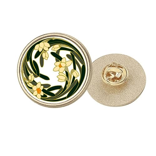 Broche fleur motif bourgeon art rond métal doré avec clip pour vêtement femme taille M