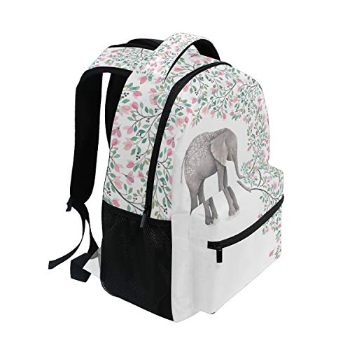 ALAZA Elephant With Flowers Floral White Stylish Large Backpack Personalized Laptop iPad Tablet Travel School Bag with Multiple Pockets2