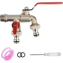 Grifo Doble Lavadora Y Fregadero Doble grifo lavadora 1/2 pulgadas con conexiones de manguera, 1 cinta selladora, doble conexión y boquilla de manguera, válvula de bola, resistente a las heladas -10 ?, resistencia a altas