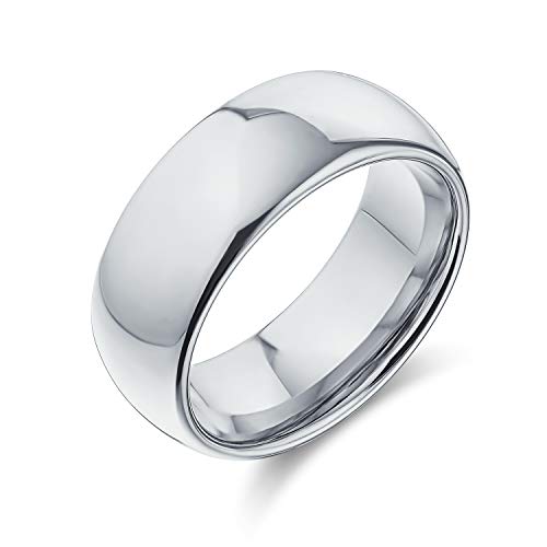 Bling Jewelry Plain Simple Wide Dome Couples Titanium Wedding Band Ring for Men for Women Polished Silver Tone Comfort Fit 8MM