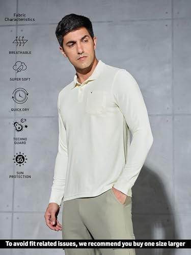 Image of TECHNOSPORT Men Polyester Slim Fit Polo Neck Full Sleeve Matpiq T-Shirt with Patch Pocket for Regular Use