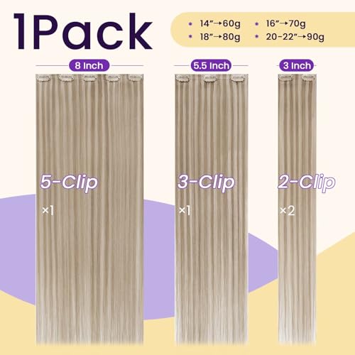 Image of LaaVoo Seamless Clip in Hair Extensions Human Hair 22inch | Golden Blonde Mix Bleach Blonde, Long Hair for Quick Volum, 100g 4pcs, Invisible