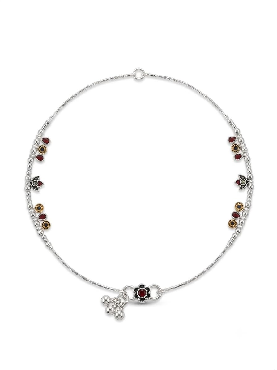 Traditional German Silver/White Metal Payal with Colourful Enamel Accents-picture-12