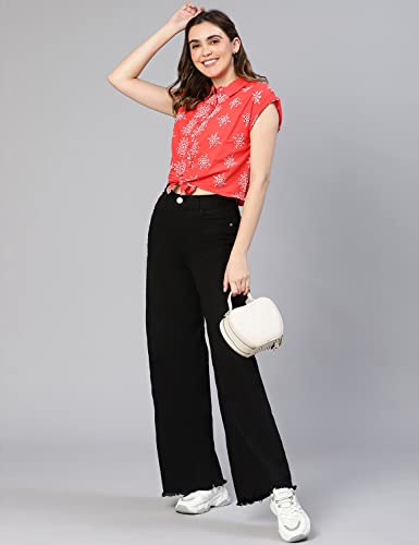 Image of oxolloxo Women Floral Print Tie-Knotted Cotton Shirt