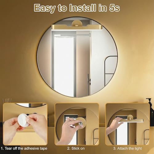 Image of Benreom 2 Pack Wireless Vanity Lights for Mirror, Rechargeable Battery Operated Makeup Light, Adjustable Light Bar, Magnetic Stick on LED Lighting Bathroom Decor Accessories, Gold