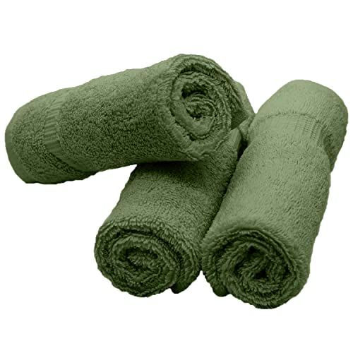 Image of BC BARE COTTON Bare Cotton Luxury Hotel & Spa Towel Turkish Wash Cloths Dobby Border,Moss, Set of 12