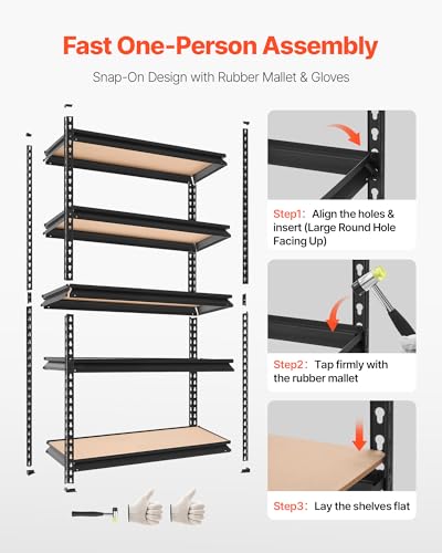 Image of VEVOR Storage Shelves, 5-Tier Adjustable, 3000 lbs Capacity, Heavy Duty Garage Storage Shelving Unit, Metal Utility Rack Shelf, for Kitchen Pantry Basement Bathroom, 36.34 inch W x 12.17 inch D x 71.38 inch H