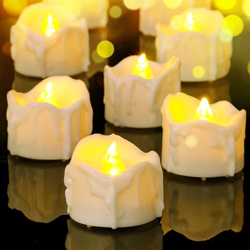 Yakpo 12 Pack Timer Tea Lights Candles Battery Operated, Flameless Flickering LED Timer Votive Tealight, Outdoor Flicker Electric Fake Candles Bulk for Christmas Halloween Pumpkin Light Decorations