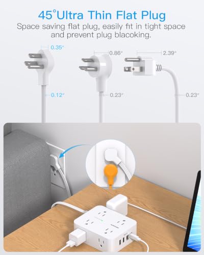 Image of 15 Ft Long Extension Cord with Multiple Outlets, Surge Protector Power Strip Flat Plug with 8 Outlets 4 USB Ports(2 USB C), Desk Outlet Extender for Home Office Supplies, College Dorm Room Essentials