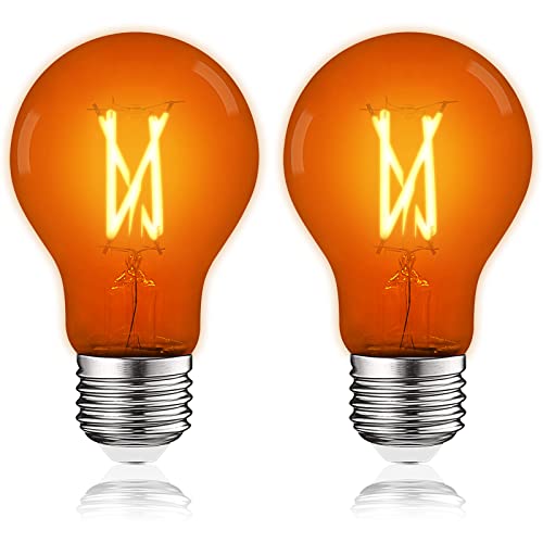 LUXRITE A19 Edison LED Orange Light Bulb 4.5W (60W Equivalent) Colored Glass Filament UL Listed E26 Standard Base Indoor Outdoor Porch Decoration Party Holiday Event Home Lighting (2 Pack)