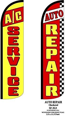 Auto Repair AC SERVICE Flag (2.5ft X 11.5ft) Pack of 2 (Mount and Poles are Not Included)
