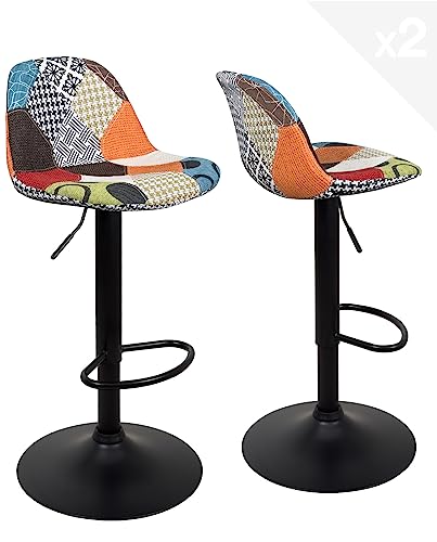 KAYELLES tabourets de Bar Cuisine Design SIG - Lot de 2 chaises de Bar réglable (Patchwork)