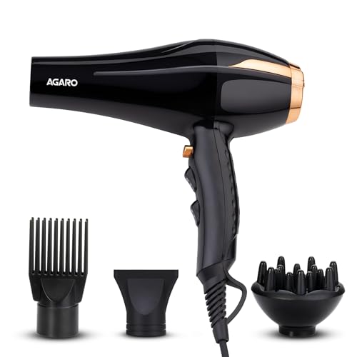Image of AGARO HD-1130 2000 Watts Professional Hair Dryer with AC Copper Motor, Concentrator, Diffuser, Comb, Hot & Cold Air, 2 Speed 3 Temperature Settings with Cool Shot, For both Men & Women, Black