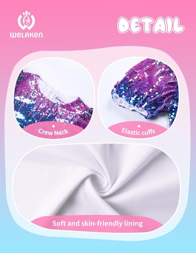 Image of WELAKEN Girls Ombre Sequin Dress Sparkly Fancy Short Puff Sleeves Gradient Party Dress