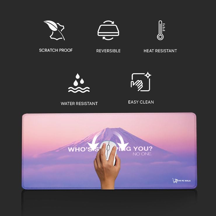 Image of MYPCWALA Large Gaming Mouse Pad 80x30cm Extended Desk Mat, Motivational Mountain Design, Pink Purple Gradient, Water Resistant Surface, Non Slip Rubber Base, Reversible Laptop and PC Mouse Pad