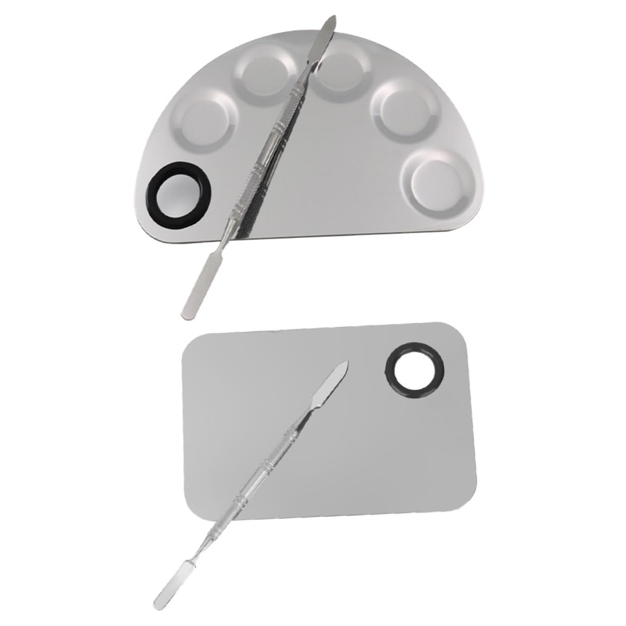 CALLARON 2 Sets Stainless Steel Watercolor Mixing Trays Smooth Bright for Foundation Makeup Nail Art Eyeshadow for Artists Beginners