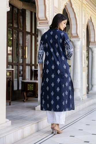 Image of Pistaa's Women Printed Mandarin A-Line Cotton Kurta With Palazzos