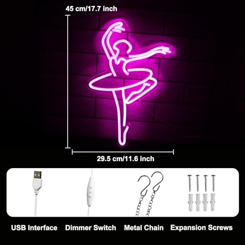 Image of Ballet Girl Neon Sign Dancing Woman LED Wall Light Up Signs for Room Decor | Dancer Neon Light, Pink Wall Art, Dimmable Dance Neon Wall Sign, Bedroom Dance Party Decor, USB Powere, Let's Dance LED Sign