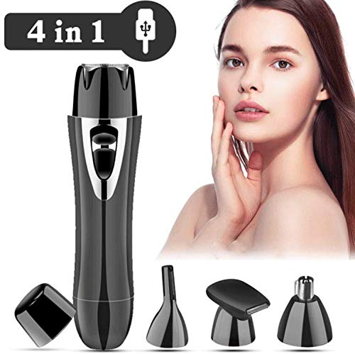 nobrand 4 in 1 Electric Shaver Set,Wet and Dry USB Rechargeable Ladies Razor Multifunctional Painless Personal Hair Epilator -for Arm,Underarm,Nose,Hair,Eyebrow and Bikini Trimmer,Black