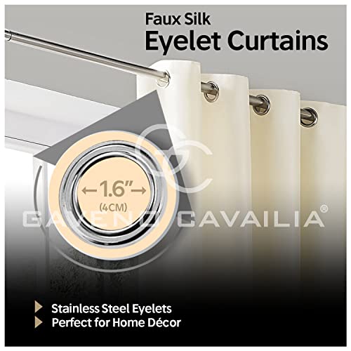 GC GAVENO CAVAILIA Faux Silk Eyelet Curtains For Living Room, 100% Polyester Ring Top Fully Lined Drapes, Cream, 66x90 Inch - Image 4