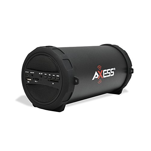 AXESS SPBT1041 Portable Thunder Sonic Bluetooth Cylinder Loud Speaker with Built-In FM Radio, SD Card, USB, AUX Inputs in Black
