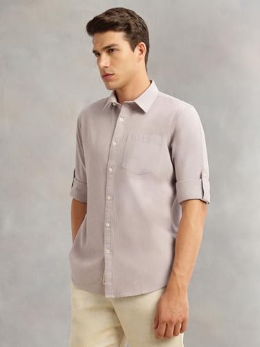 Image of Thomas Scott Men's | Solid | Premium Linen Blend | Spread Collar | Summer Wear | Long Sleeve | Shirts for Men