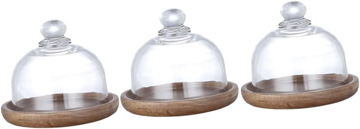 3sets Mini Dessert Plate with Glass Cover Display Tray for Cakes Cupcakes and Treats for Parties and Events