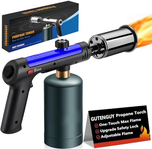 Image of Powerful Propane Torch with One-Touch Max Fire, Adjustable Kitchen Torch with Safety Lock, Flamethrower, Blow Torch Gun for Grill, BBQ, Sous Vide, Campfire Starter (Tank Not Included)