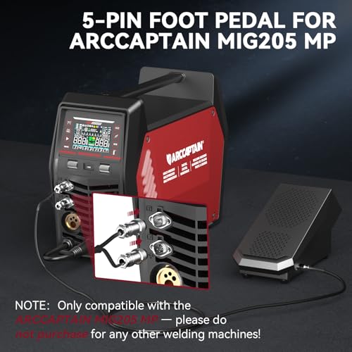 Image of ARCCAPTAIN TIG 5-Pin Welding Foot Pedal for ARCCAPTAIN MIG180, MIG200P, MIG205 MP, MIG205 PCT, MIG205DP Pro and MIG250DP, Remote Amp Control TIG Foot Pedal, 10 Feet Cable