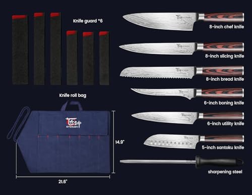 SYOKAMI 14pcs Chef Knife Set with Roll Bag, Professional Stainless Steel Japanese Knife Set with Pakkawood Handle for Professional Chef, Camping, Travel, BBQ, RV or Gift by SYOKAMI - Image 5