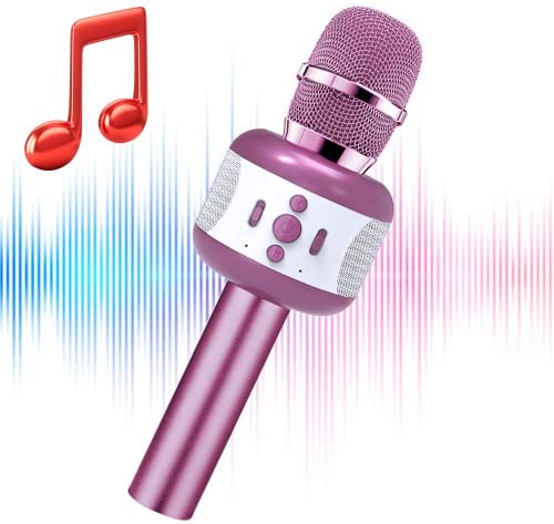 LEERON Microphone for Kids, Kids Microphone Adults Wireless Microphone Speaker, Fun Toy Microphone for Girls Boys,Portable Rechargeable Bluetooth Microphone for Home KTV, Birthday Party Decorations